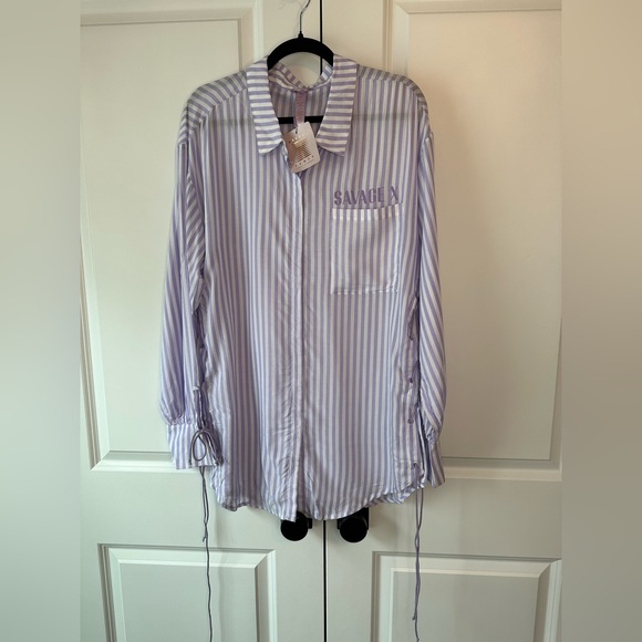 SAVAGE X FENTY COASTAL STRIPE WOVEN VOILE SLEEP LONG-SLEEVE SHIRT NWT (Size XL)